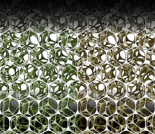 Vector 3D patterns resembling interwoven mesh, bone marrow or a foam structure. Two color versions of a seamless pattern fill. Works well with foreground or background gradients as shown.