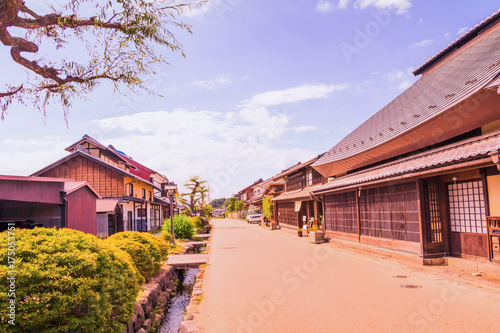  A road and the old town of Unno-juku is a post town and dozens of old buildings have been beautifully preserved for the travelers of Hokkoku Road in Tomi-shi, Nagano Prefecture, JAPAN.