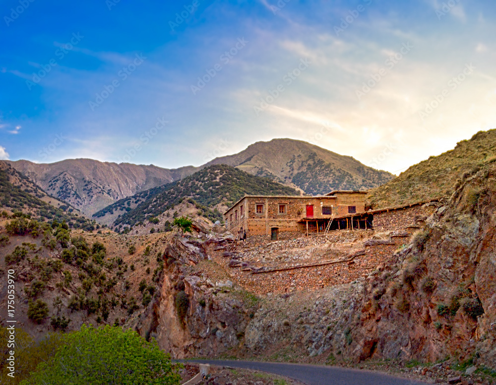 lonely house in the mountains of high Atlas, Morocco