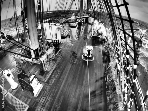 wild weather at sea on an old tallship, traditional sailing vessel photo