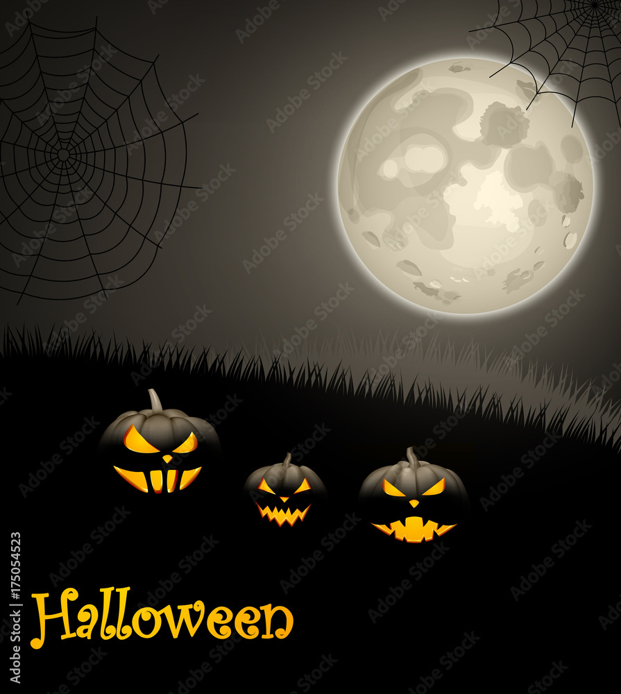 Halloween background with pumpkins and spiderweb.