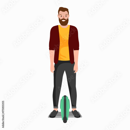 active peoples fun with electric scooter, new modern technology hoverboard, man self balance wheel transport gyroscooter ride the street vector illustrator