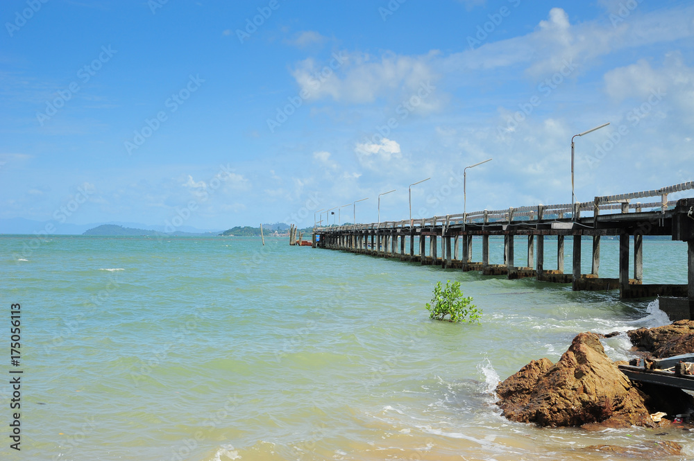 Old wooden pier in Andaman sea, Thailand