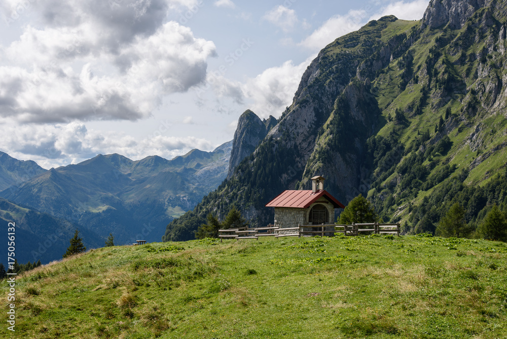 Alpine church in the mountains