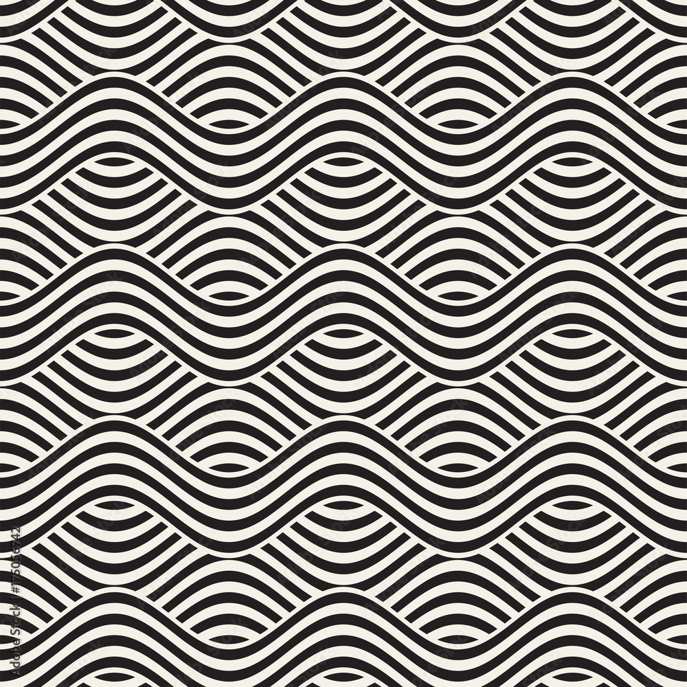 Abstract geometric pattern with wavy lines. Interlacing rounded stripes design. Seamless vector background.