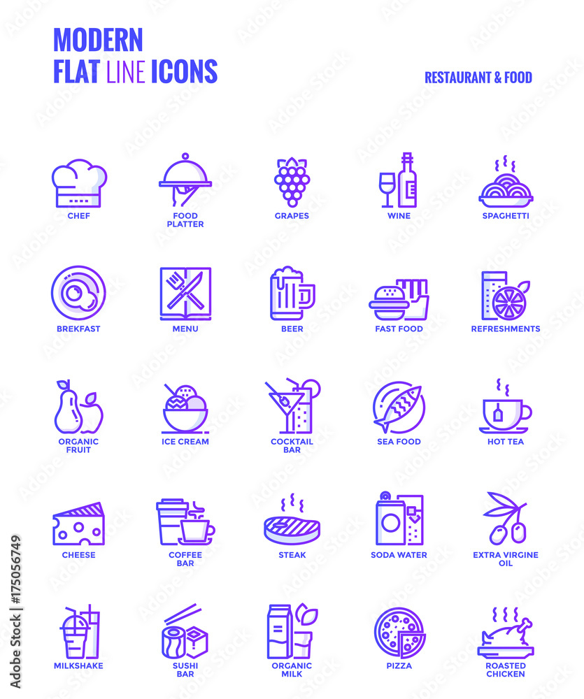 Flat line gradient icons design-Restaurant and food Flat line gradient icons design-Restaurant and food