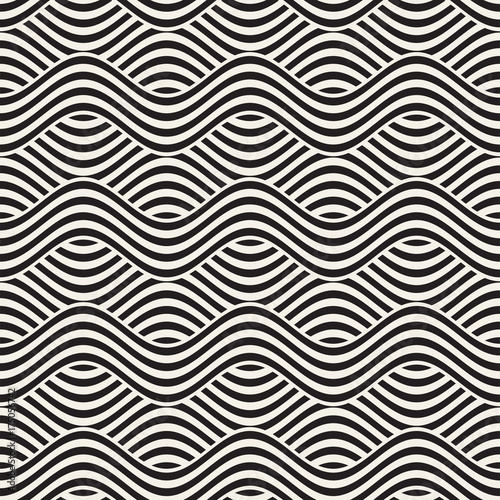 Abstract geometric pattern with wavy lines. Interlacing rounded stripes design. Seamless vector background.