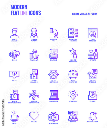 Flat line gradient icons design-Social media & Network