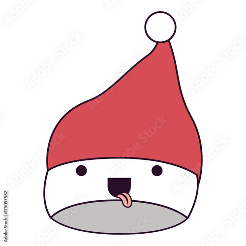 kawaii christmas hat santa claus with tongue out expression on colorful silhouette