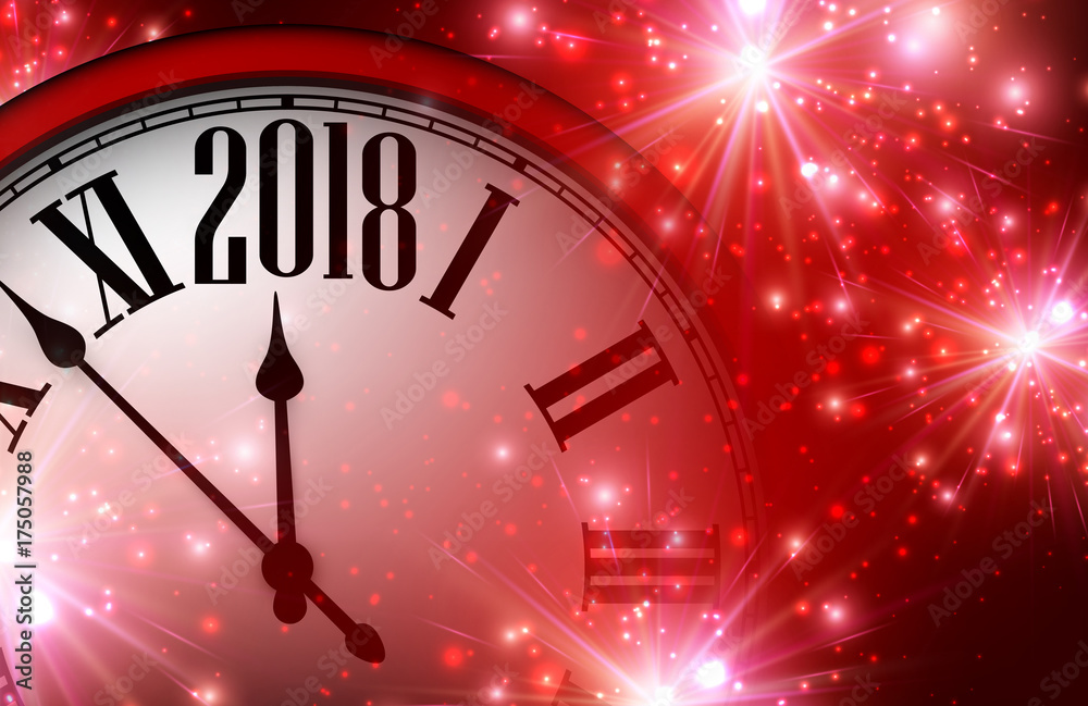 Fototapeta 2018 New Year background with clock.