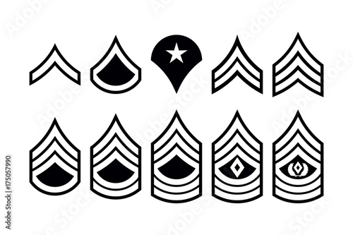 Military Ranks Stripes and Chevrons. Vector Set Army Insignia photo