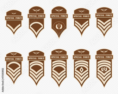 Military Ranks Stripes and Chevrons. Vector Set Army Insignia