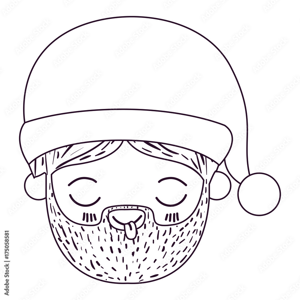 santa claus man kawaii face eyes closed and tongue out happiness expression with hat silhouette on white background santa claus man kawaii face eyes closed and tongue out happiness expression with hat silhouette on white background