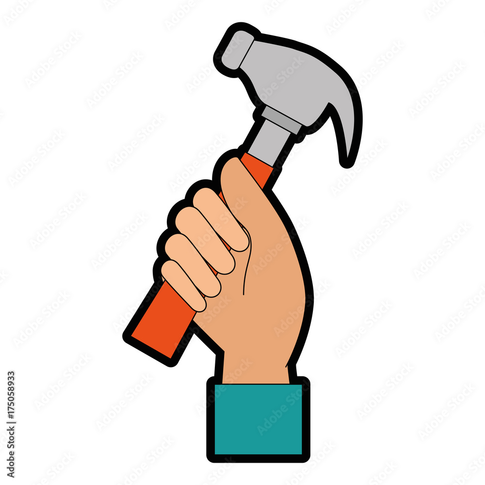 hand worker with hammer tool isolated icon hand worker with hammer tool isolated icon