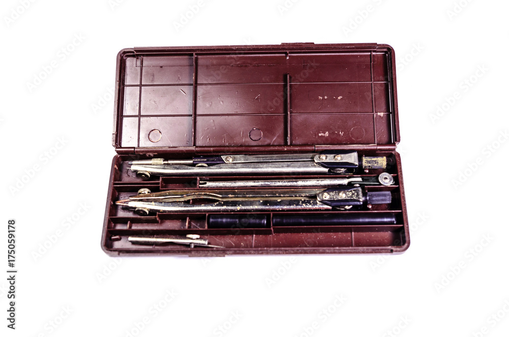 Case of drawing instruments isolated on white Case of drawing instruments isolated on white