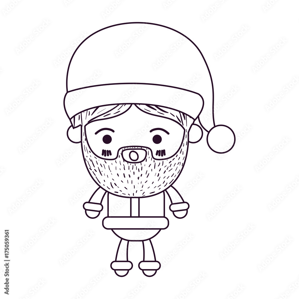 santa claus man kawaii full body cartoon surprised expression with hat silhouette on white background