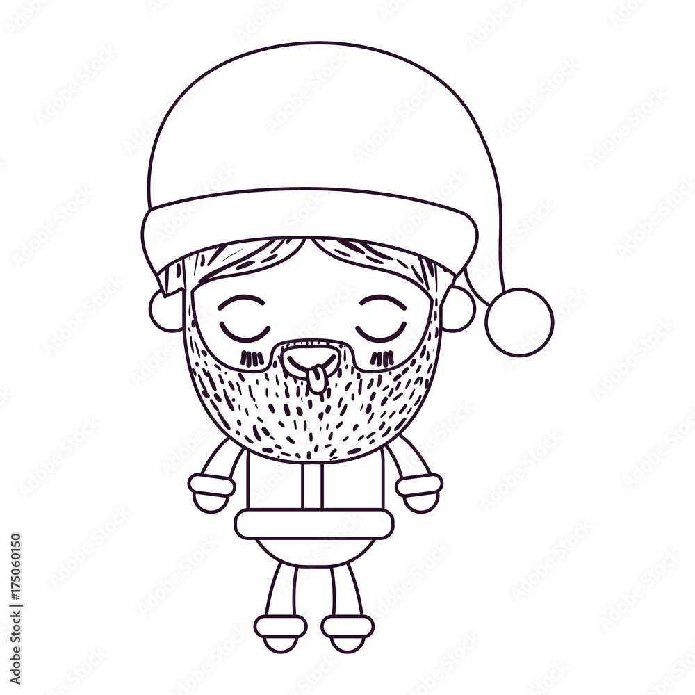 santa claus man kawaii full body cartoon eyes closed with tongue out expression with hat silhouette on white background