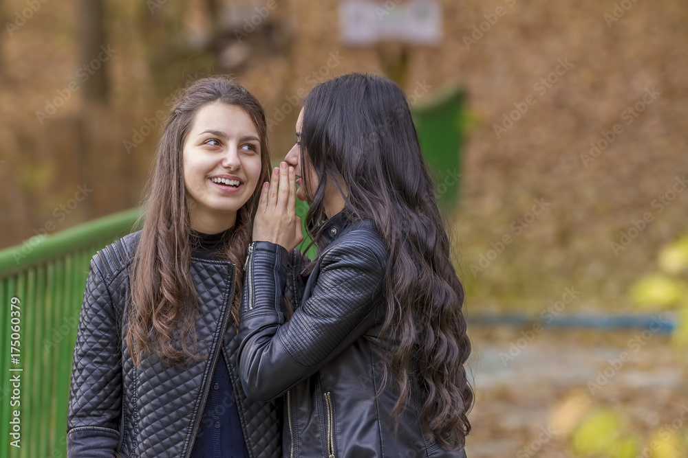 Two girls having fun in autumn park