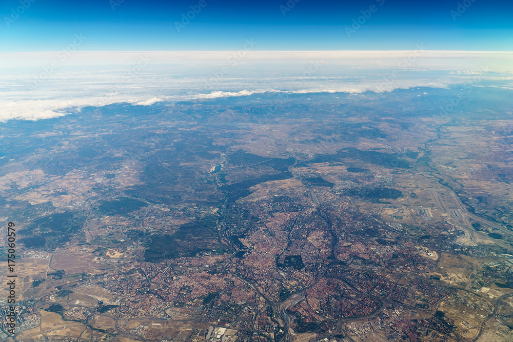 Airplane View Of City And Earth Horizon