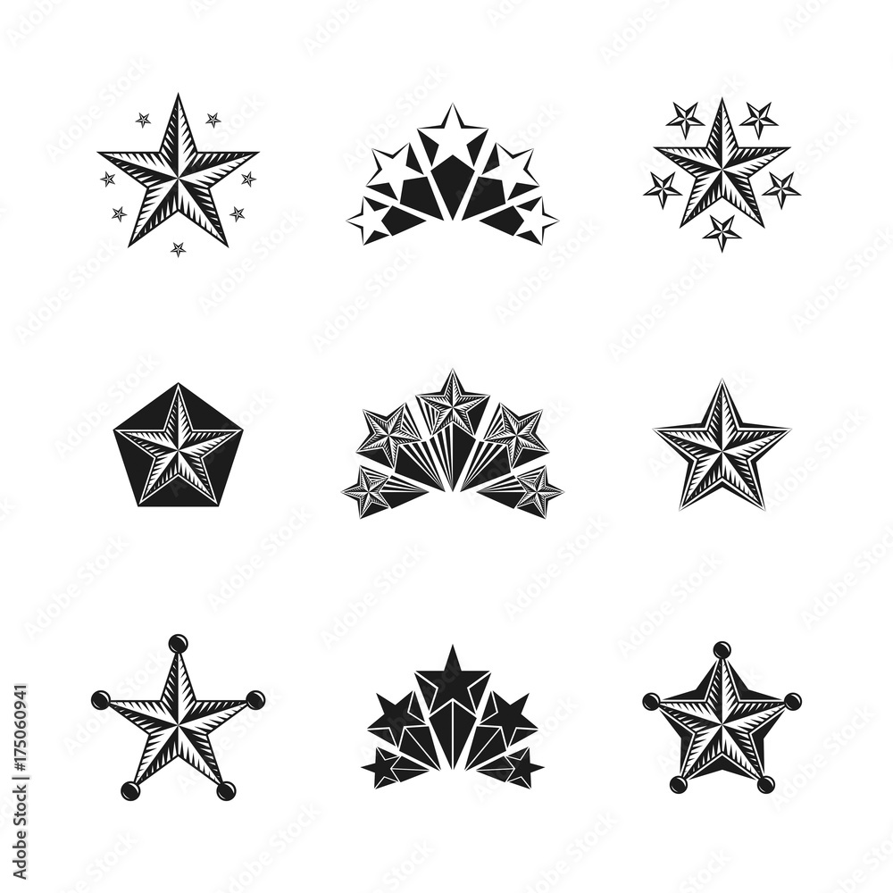 Ancient Stars emblems set. Heraldic vector design elements collection. Retro style label, heraldry logo. Ancient Stars emblems set. Heraldic vector design elements collection. Retro style label, heraldry logo.