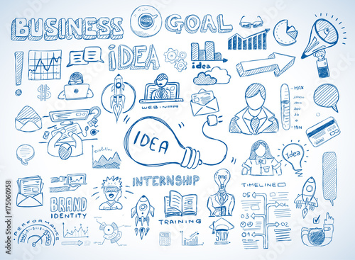 Business doodles Sketch set : infographics elements isolated, vector shapes