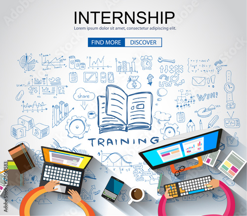 Internship concept with Business Doodle design style: online formation, webinars, elearning tips. photo