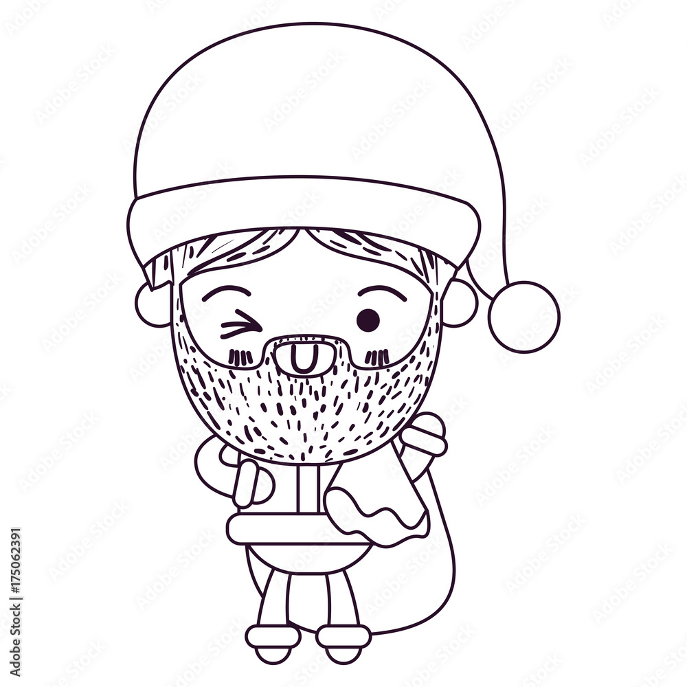 Obraz premium santa claus cartoon holding gift bag face expression wink eye silhouette on white background