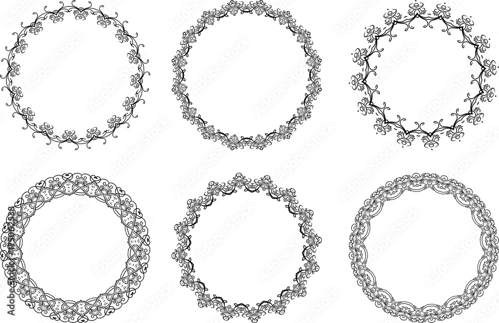 Obraz premium ornamental black floral round frames