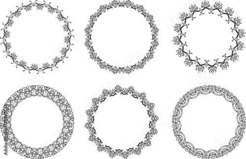 ornamental black floral round frames