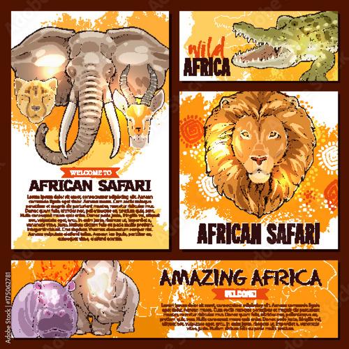 Vector zoo sketch poster wild African animal