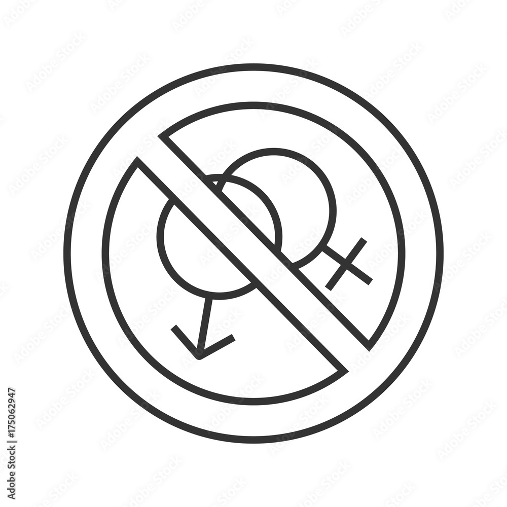 Prohibition circle with male and female signs linear icon Prohibition circle with male and female signs linear icon