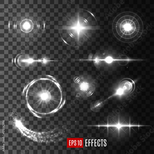 Vector light flashes and star sparkles icons