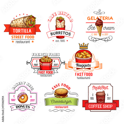 Fast food snacks vector restaurant icons sketch