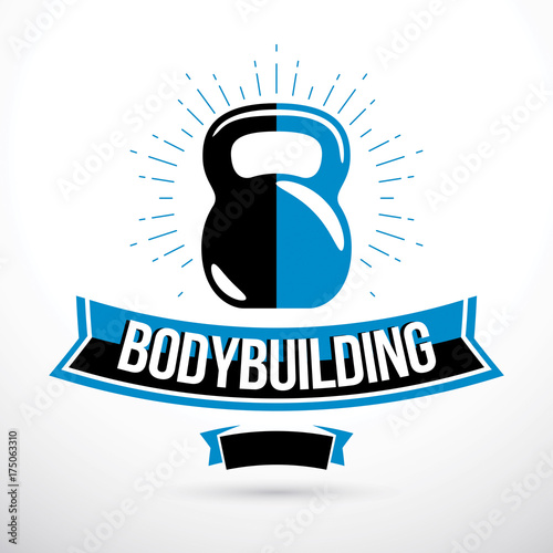 Bodybuilding competition concept, vector kettle bell symbol. Cross fit equipment.