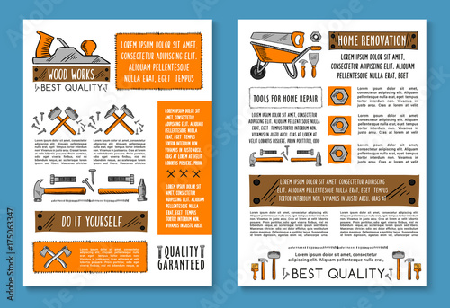 Vector posters of home repair sketch work tools