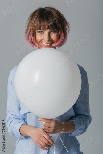 happy girl with white balloon