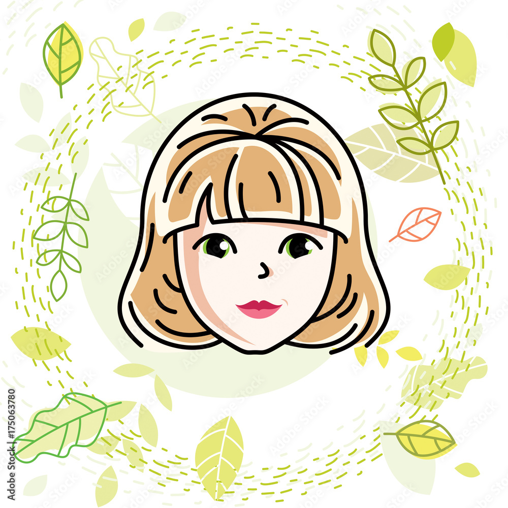 Caucasian woman face, vector human head illustration. Attractive blonde female with stylish haircut. Caucasian woman face, vector human head illustration. Attractive blonde female with stylish haircut.