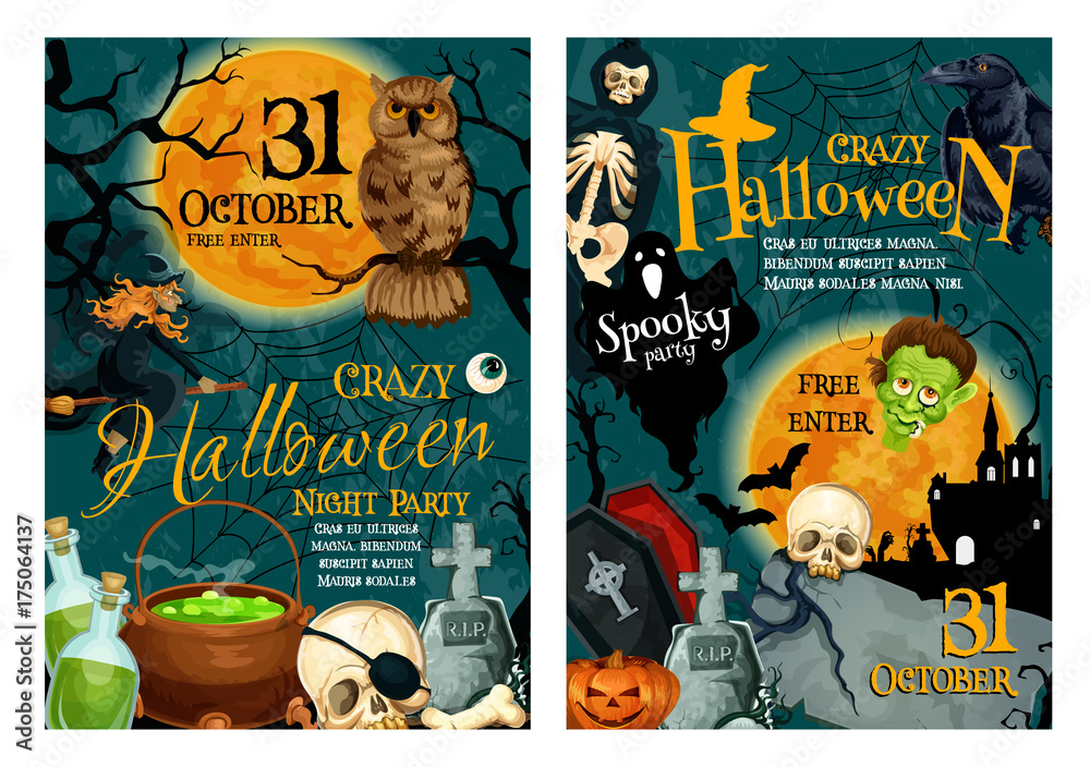 Halloween pumpkin and spooky ghost poster design
