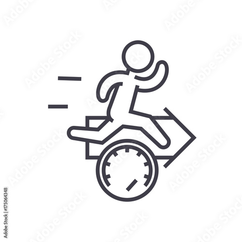 speed, effiecency, running man with arrow vector line icon, sign, illustration on white background, editable strokes