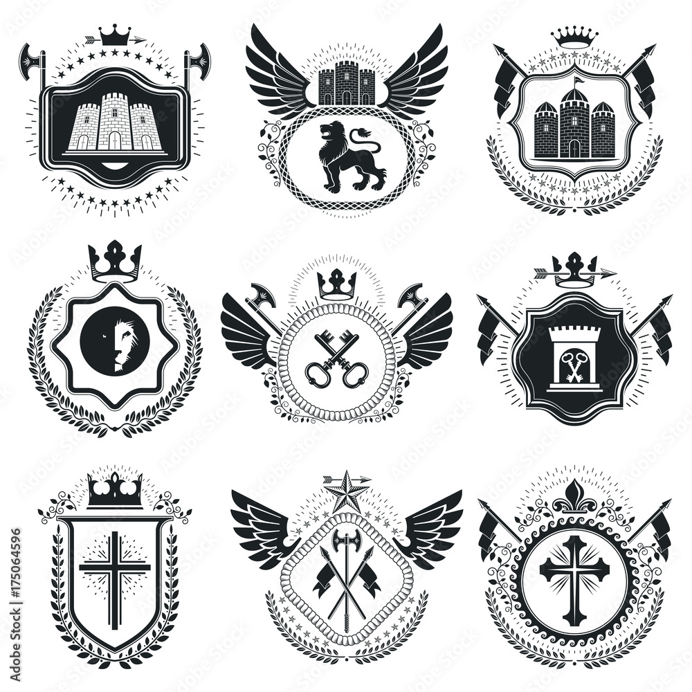 Obraz premium Classy emblems, vector heraldic Coat of Arms. Vintage design elements collection.