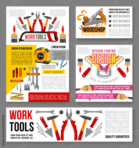 Vector posters of home repair handyman work tools