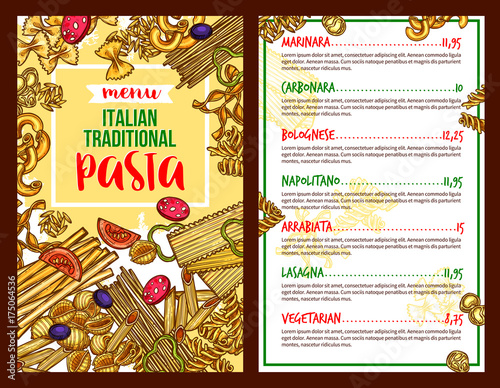 Pasta Italian restaurant vector menu template
