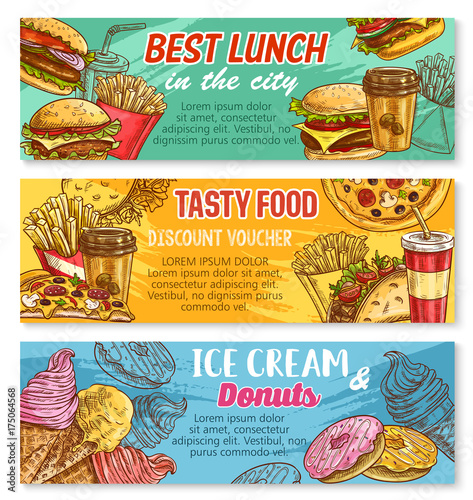 Vector sketch banner fast food restaurant menu