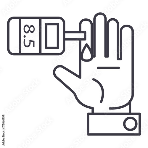 sugar blood level,diabetes vector line icon, sign, illustration on white background, editable strokes