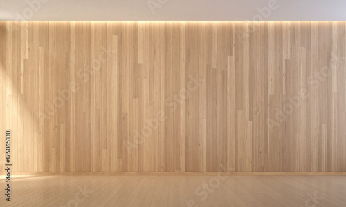The interior design of empty living room and wood wall texture / 3d rendering new scene 