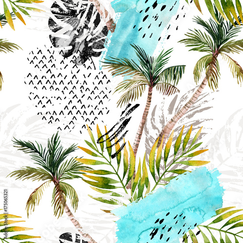 Abstract watercolor summer seamless pattern.
