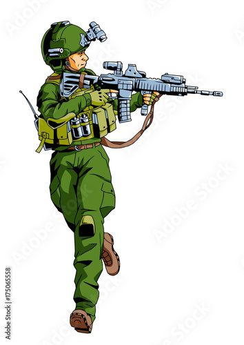 running soldier with weapon,illustration,art,design,logo,color