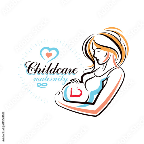 Pregnant woman elegant body silhouette, sketchy vector illustration. Reproduction clinic advertising