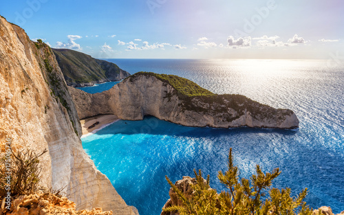 Most beautiful beach in the world, aerial view of shipwreck in Zakynthos, Greece, Europe