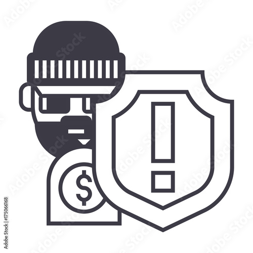 theft thievery  steal vector line icon, sign, illustration on white background, editable strokes